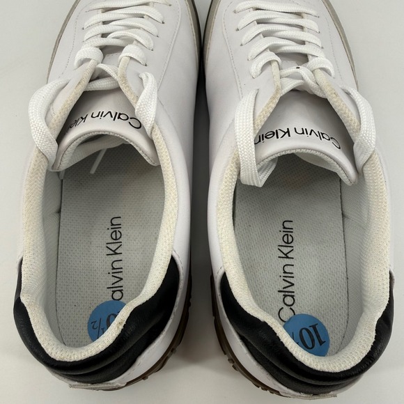 Calvin Klein Mens White Leather Suede Low Top Sneakers Brown Sole Size 10.5 - Picture 4 of 6